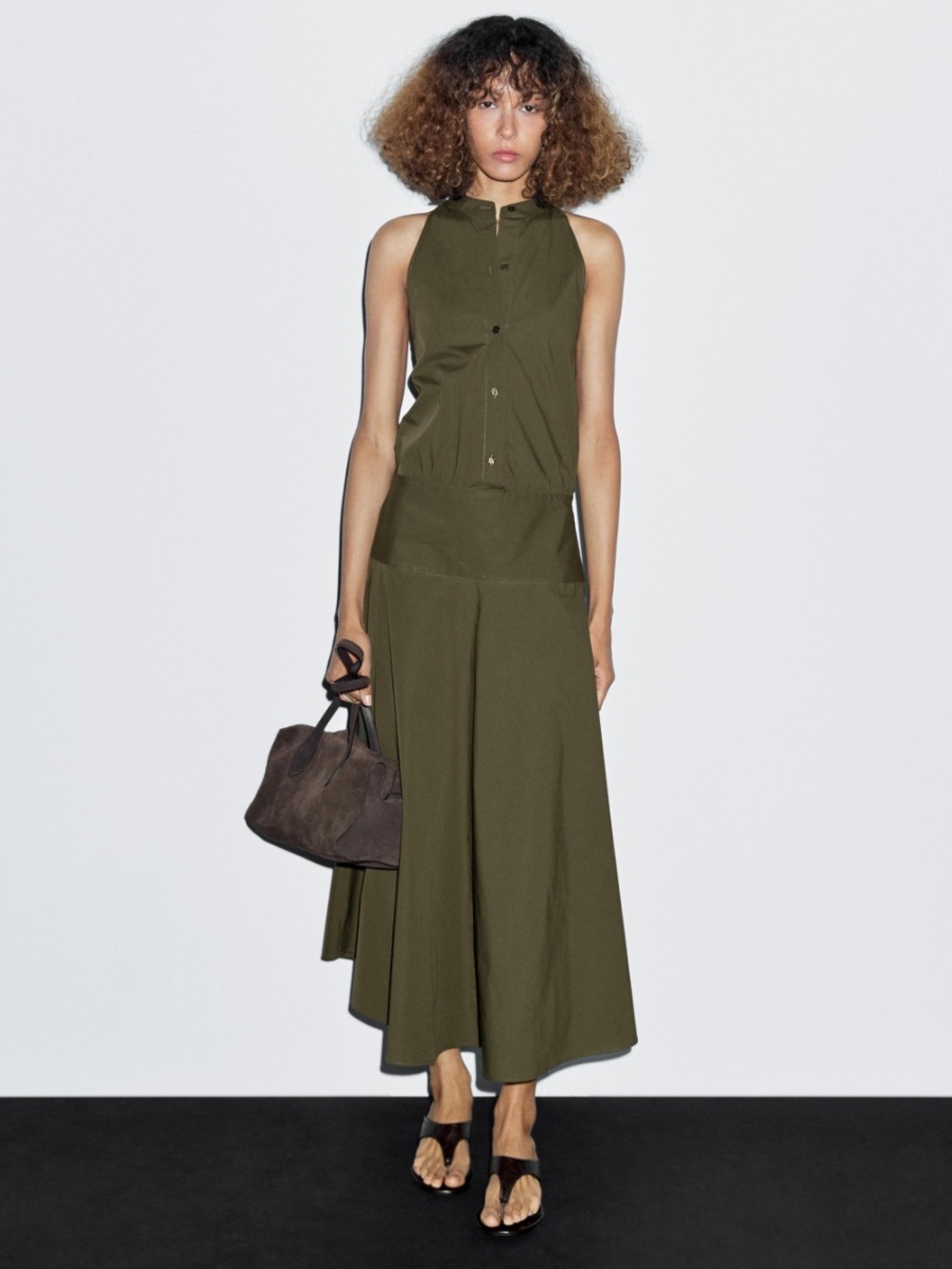 Massimo Dutti Olive Green Sleeveless Maxi Dress